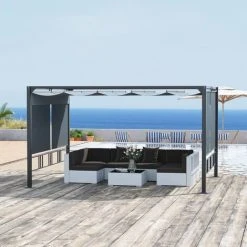 Outsunny Pergola Rétractable 3,9L X 2,9l X 2,2H M Structure Alu. Acier époxy Noir Double Toile Polyester Haute Densité Gris -Pergola Soldes 54817253 2