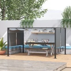 Outsunny Pergola Rétractable 3,9L X 2,9l X 2,2H M Structure Alu. Acier époxy Noir Double Toile Polyester Haute Densité Gris -Pergola Soldes 54817253 4