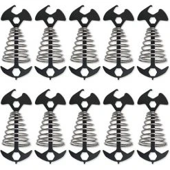 LANGRAY 10pcs Tendeurs De Corde De Tente En Alliage D'aluminium Réglable, Piquets D'ancrage En Forme De Poisson Avec Mousqueton Pour Tente De Camping Avec Boucle à Ressort, Boucle De Corde à Vent Noir