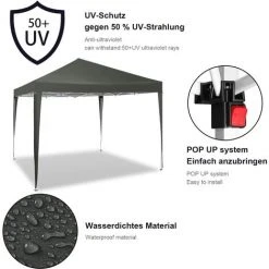 WOLTU Tonnelle De Jardin. Tente Pliante. Protection Du Soleil UV 50+. Facile à Installer Hauteur Réglable 3x3m. Gris -Pergola Soldes 54942339 4