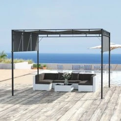 Outsunny Pergola Rétractable Dim. 3L X 3l X 2,2H M Structure Acier époxy Anticorrosion Noir Triple Toile Polyester Haute Densité Gris - Gris -Pergola Soldes 54943848 4