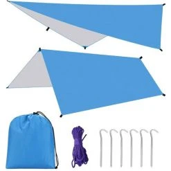 BARES Bâche De Camping Imperméable Légère Et Résistante Aux UV De 300 X 300 Cm Avec Cordes Et Piquets