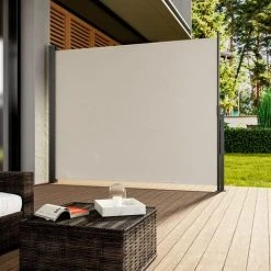 CASARIA Store Latéral Rétractable Brise-vue Avec Toile En Polyester Auvent Paravent Extérieur Balcon Terrasse Jardin Creme 160x300cm (de) -Pergola Soldes 55052956 2