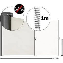 CASARIA Store Latéral Rétractable Brise-vue Avec Toile En Polyester Auvent Paravent Extérieur Balcon Terrasse Jardin Creme 160x300cm (de) -Pergola Soldes 55052956 3