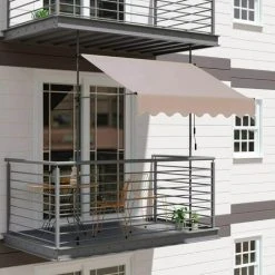 Gizcam 300 X 120 Cm Auvent Balcon, Store Balcon Imperméable Avec Manivelle, Sans Perçage, Résistant Aux UV Réglable En Hauteur, En Métal Et Polyester, Kaki -Pergola Soldes 55298822 5