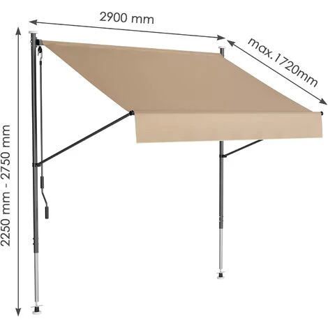Gizcam Auvent Rétractable, Store Balcon En Métal Et Polyester, Résistant Aux UV Et à L'eau, Hauteur Réglable, Avec Manivelle, Sans Perçage, 300 X 150 Cm, Kaki 4 Gizcam Auvent Rétractable, Store Balcon En Métal Et Polyester, Résistant Aux UV Et à L'eau, Hauteur Réglable, Avec Manivelle, Sans Perçage, 300 X 150 Cm, Kaki – Image 2