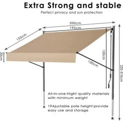 Gizcam Auvent Balcon, 200 X 150 Cm Store Balcon Imperméable Avec Manivelle, Sans Perçage, Résistant Aux UV Réglable En Hauteur, En Métal Et Polyester, Kaki 9 Gizcam Auvent Balcon, 200 X 150 Cm Store Balcon Imperméable Avec Manivelle, Sans Perçage, Résistant Aux UV Réglable En Hauteur, En Métal Et Polyester, Kaki -Pergola Soldes 55299011 3