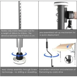 Gizcam Auvent Balcon, 200 X 150 Cm Store Balcon Imperméable Avec Manivelle, Sans Perçage, Résistant Aux UV Réglable En Hauteur, En Métal Et Polyester, Kaki 10 Gizcam Auvent Balcon, 200 X 150 Cm Store Balcon Imperméable Avec Manivelle, Sans Perçage, Résistant Aux UV Réglable En Hauteur, En Métal Et Polyester, Kaki -Pergola Soldes 55299011 4