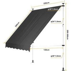 Dripex Store Banne Manuel Rétractable 250 X 120 Cm, Auvent De Terasse Hauteur Et Inclinaison Réglable Sans Perçage Imperméable Résistant UV En Polyester Pour Balcon Jardin Terrasse Patio 9 Dripex Store Banne Manuel Rétractable 250 X 120 Cm, Auvent De Terasse Hauteur Et Inclinaison Réglable Sans Perçage Imperméable Résistant UV En Polyester Pour Balcon Jardin Terrasse Patio -Pergola Soldes 55390963 3