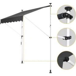 Dripex Store Banne Manuel Rétractable 250 X 120 Cm, Auvent De Terasse Hauteur Et Inclinaison Réglable Sans Perçage Imperméable Résistant UV En Polyester Pour Balcon Jardin Terrasse Patio 10 Dripex Store Banne Manuel Rétractable 250 X 120 Cm, Auvent De Terasse Hauteur Et Inclinaison Réglable Sans Perçage Imperméable Résistant UV En Polyester Pour Balcon Jardin Terrasse Patio -Pergola Soldes 55390963 4