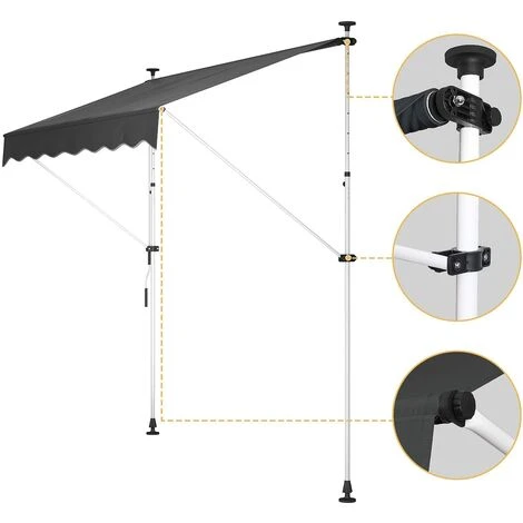 Dripex Store Banne Manuel Rétractable 250 X 120 Cm, Auvent De Terasse Hauteur Et Inclinaison Réglable Sans Perçage Imperméable Résistant UV En Polyester Pour Balcon Jardin Terrasse Patio 6 Dripex Store Banne Manuel Rétractable 250 X 120 Cm, Auvent De Terasse Hauteur Et Inclinaison Réglable Sans Perçage Imperméable Résistant UV En Polyester Pour Balcon Jardin Terrasse Patio – Image 4