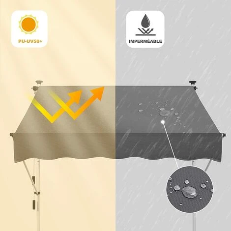 Dripex Store Banne Manuel Rétractable 250 X 120 Cm, Auvent De Terasse Hauteur Et Inclinaison Réglable Sans Perçage Imperméable Résistant UV En Polyester Pour Balcon Jardin Terrasse Patio 7 Dripex Store Banne Manuel Rétractable 250 X 120 Cm, Auvent De Terasse Hauteur Et Inclinaison Réglable Sans Perçage Imperméable Résistant UV En Polyester Pour Balcon Jardin Terrasse Patio – Image 5