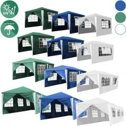 TolleTour Pavillon Pavillons & Tentes De Réception Chapiteau Chapiteau Entièrement Refermable Pavillon Tente De Réception PE étanche Avec Franges 3x6m Bleu - Bleu