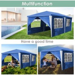 TolleTour Pavillon Pavillons & Tentes De Réception Chapiteau Chapiteau Entièrement Refermable Pavillon Tente De Réception PE étanche Avec Franges 3x6m Bleu - Bleu -Pergola Soldes 55627660 4