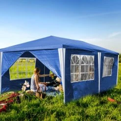 TolleTour Pavillon Pavillons & Tentes De Réception Chapiteau Chapiteau Entièrement Refermable Pavillon Tente De Réception PE étanche Avec Franges 3x6m Bleu - Bleu -Pergola Soldes 55627660 5