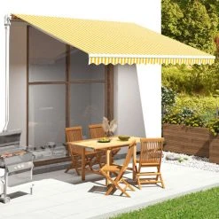 INLIFE Tissu De Remplacement Pour Auvent Jaune Et Blanc 4x3,5 M -Pergola Soldes 55639754 2