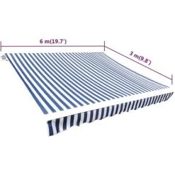 INLIFE Toit D'auvent Toile Bleu Et Blanc 6x3 M (Cadre Non Inclus) -Pergola Soldes 55639963 5