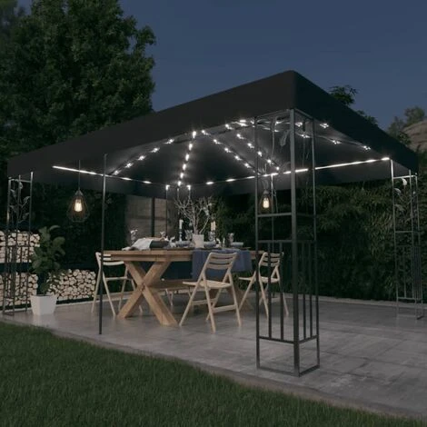 INLIFE Tonnelle Avec Double Toit Et Lumières LED 3x4 M Anthracite 4 INLIFE Tonnelle Avec Double Toit Et Lumières LED 3x4 M Anthracite – Image 2