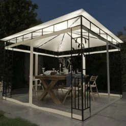 INLIFE Tonnelle Avec Moustiquaire Et Lumières LED 3x3x2,73 M Crème 8 INLIFE Tonnelle Avec Moustiquaire Et Lumières LED 3x3x2,73 M Crème -Pergola Soldes 55641623 2
