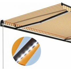 INLIFE Auvent Manuel Rétractable Avec LED 400x300 Cm Jaune Et Blanc 11 INLIFE Auvent Manuel Rétractable Avec LED 400x300 Cm Jaune Et Blanc -Pergola Soldes 55641757 5
