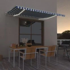 INLIFE Auvent Manuel Rétractable Avec LED 400x300 Cm Bleu Et Blanc -Pergola Soldes 55641796 2