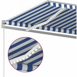 INLIFE Auvent Manuel Rétractable Avec LED 400x300 Cm Bleu Et Blanc -Pergola Soldes 55641796 5