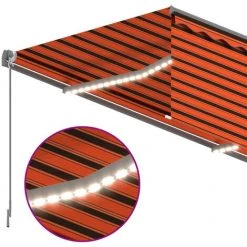 INLIFE Auvent Rétractable Manuel Store Et LED 3x2,5 M Orange Et Marron -Pergola Soldes 55642034 5
