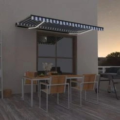INLIFE Auvent Manuel Rétractable Avec LED 450x300 Cm Bleu Et Blanc 8 INLIFE Auvent Manuel Rétractable Avec LED 450x300 Cm Bleu Et Blanc -Pergola Soldes 55642092 2
