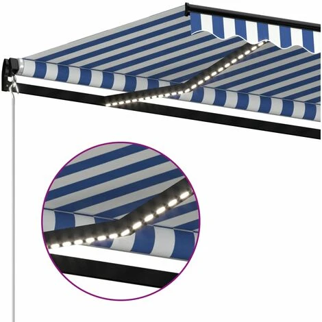 INLIFE Auvent Manuel Rétractable Avec LED 450x300 Cm Bleu Et Blanc 7 INLIFE Auvent Manuel Rétractable Avec LED 450x300 Cm Bleu Et Blanc – Image 5