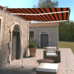 INLIFE Auvent Manuel Rétractable Avec LED 300x250 Cm Orange Et Marron -Pergola Soldes 55642290 2