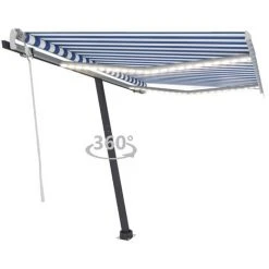 INLIFE Auvent Manuel Rétractable Avec LED 300x250 Cm Bleu Et Blanc 8 INLIFE Auvent Manuel Rétractable Avec LED 300x250 Cm Bleu Et Blanc -Pergola Soldes 55642366 2