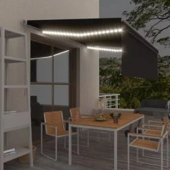 INLIFE Auvent Manuel Rétractable Avec Store Et LED 4,5x3 M Anthracite -Pergola Soldes 55642384 2