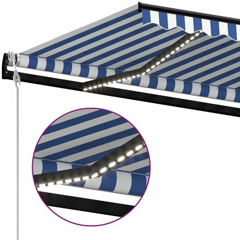 INLIFE Auvent Automatique Capteur De Vent/LED 300x250 Cm Bleu Et Blanc 7 INLIFE Auvent Automatique Capteur De Vent/LED 300x250 Cm Bleu Et Blanc – Image 5