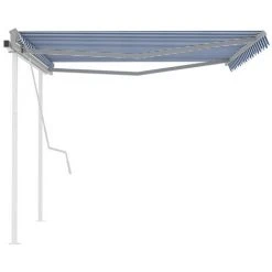 INLIFE Auvent Manuel Rétractable Avec Poteaux 4x3,5 M Bleu Et Blanc -Pergola Soldes 55642714 4