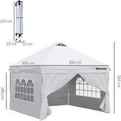 Outsunny Tonnelle Barnum Pliant Pop-up 3L X 3l X 2,84H M 4 Parois Latérales Amovibles 2 Fenêtres + Sac De Transport Métal Oxford Blanc - Blanc -Pergola Soldes 55769678 3