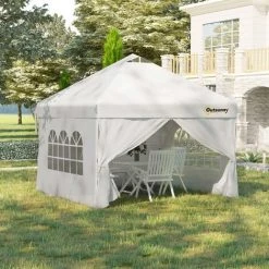 Outsunny Tonnelle Barnum Pliant Pop-up 3L X 3l X 2,84H M 4 Parois Latérales Amovibles 2 Fenêtres + Sac De Transport Métal Oxford Blanc - Blanc -Pergola Soldes 55769678 4