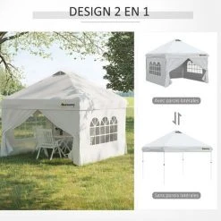 Outsunny Tonnelle Barnum Pliant Pop-up 3L X 3l X 2,84H M 4 Parois Latérales Amovibles 2 Fenêtres + Sac De Transport Métal Oxford Blanc - Blanc -Pergola Soldes 55769678 5