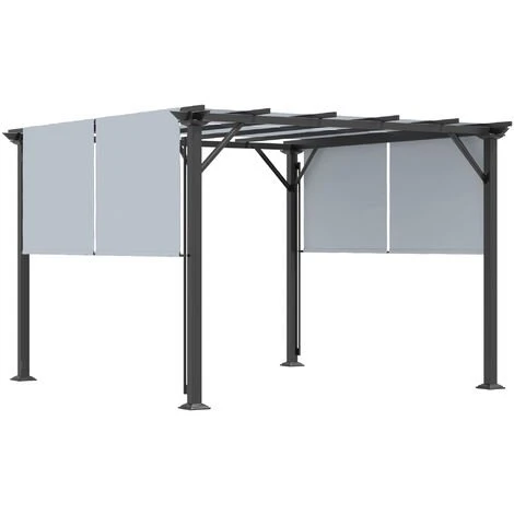 Outsunny Pergola Rétractable 3,05L X 3,05l X 2,2H M Structure Métal époxy Anticorrosion Noir Double Toile Polyester Haute Densité Gris - Gris 3 Outsunny Pergola Rétractable 3,05L X 3,05l X 2,2H M Structure Métal époxy Anticorrosion Noir Double Toile Polyester Haute Densité Gris - Gris