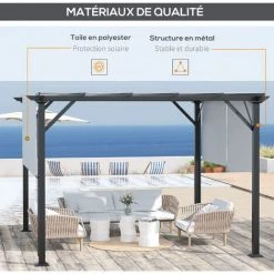 Outsunny Pergola Rétractable 3,05L X 3,05l X 2,2H M Structure Métal époxy Anticorrosion Noir Double Toile Polyester Haute Densité Gris - Gris 10 Outsunny Pergola Rétractable 3,05L X 3,05l X 2,2H M Structure Métal époxy Anticorrosion Noir Double Toile Polyester Haute Densité Gris - Gris -Pergola Soldes 55769814 4