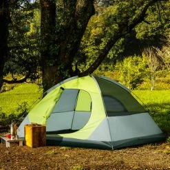 Outsunny Tente De Camping 3 Personnes - Portes Zippées, Poche Rangement, Sac Transport Inclus - Dim. 210L X 210l X 119H Cm - Fibre Verre Polyester Tissu Oxford Gris Vert - Vert -Pergola Soldes 55776921 2