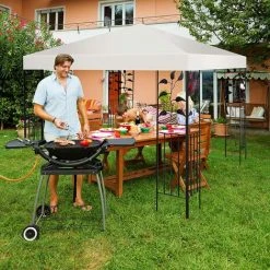 DREMADE DREAMADE Toile De Rechange Pour Jardin 3 X 3 M, Bâche Pour Tonnelle En Polyester Haute Densité Avec Velcro Ferme Et Trou De Ventilation, Tissu Imperméable Et Anti-UV (Beige) -Pergola Soldes 56476549 5