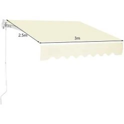 DREMADE DREAMADE Auvent Rétractable Manuel De Terrasse, Store Banne Pliable 3x2,5M, Bras Repliable Avec Manivelle, Protection Solaire Avec Tissu Résistant Aux UV, Pour Balcon,Cour,Restaurant (Beige Clair) -Pergola Soldes 56476553 5