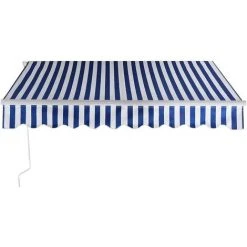 DREMADE DREAMADE Auvent Rétractable Manuel De Terrasse, Store Banne Pliable 3x2,5M, Bras Repliable Avec Manivelle, Protection Solaire Avec Tissu Résistant Aux UV, Pour Balcon,Cour,Restaurant (Bleu Et Blanc) -Pergola Soldes 56476567 2