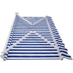DREMADE DREAMADE Auvent Rétractable Manuel De Terrasse, Store Banne Pliable 3x2,5M, Bras Repliable Avec Manivelle, Protection Solaire Avec Tissu Résistant Aux UV, Pour Balcon,Cour,Restaurant (Bleu Et Blanc) -Pergola Soldes 56476567 3