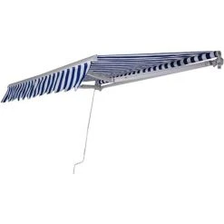 DREMADE DREAMADE Auvent Rétractable Manuel De Terrasse, Store Banne Pliable 3x2,5M, Bras Repliable Avec Manivelle, Protection Solaire Avec Tissu Résistant Aux UV, Pour Balcon,Cour,Restaurant (Bleu Et Blanc) -Pergola Soldes 56476567 4