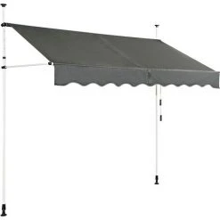 DREMADE DREAMADE Auvent Rétractable Manuel Avec Manivelle, Store Banne Avec Tige De Support Réglable En Hauteur, Résistant Au Solaire, Pour Balcon, Cour, Terrasse De Café, D’Hôtel, De Magasin (Gris, 2,5M) -Pergola Soldes 56476600 2