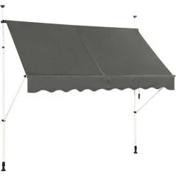 DREMADE DREAMADE Auvent Rétractable Manuel Avec Manivelle, Store Banne Avec Tige De Support Réglable En Hauteur, Résistant Au Solaire, Pour Balcon, Cour, Terrasse De Café, D’Hôtel, De Magasin (Gris, 2,5M) -Pergola Soldes 56476600 4