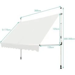 DREMADE DREAMADE Auvent Rétractable Manuel Avec Manivelle, Store Banne Avec Tige De Support Réglable En Hauteur, Résistant Au Solaire, Pour Balcon, Cour, Terrasse De Café, D’Hôtel, De Magasin (Beige, 3M) -Pergola Soldes 56476619 5