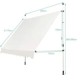 DREMADE DREAMADE Auvent Rétractable Manuel Avec Manivelle, Store Banne Avec Tige De Support Réglable En Hauteur, Résistant Au Solaire, Pour Balcon, Cour, Terrasse De Café, D’Hôtel, De Magasin (Beige, 2,5M) -Pergola Soldes 56476638 5
