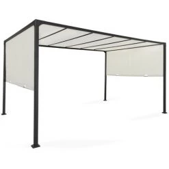 IDMARKET Pergola Coulissante 2 Pans 3x4 M Belvédère De Jardin Toile écrue -Pergola Soldes 56482087 2